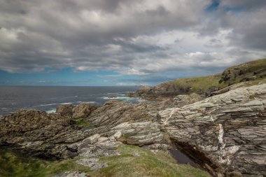 Malin Head yolu manzarası. Donegal. İrlanda