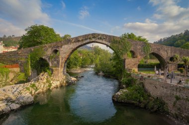 Landscape. Roman bridge over the river Dobra. Cangas de Onis. Asturias. Spain