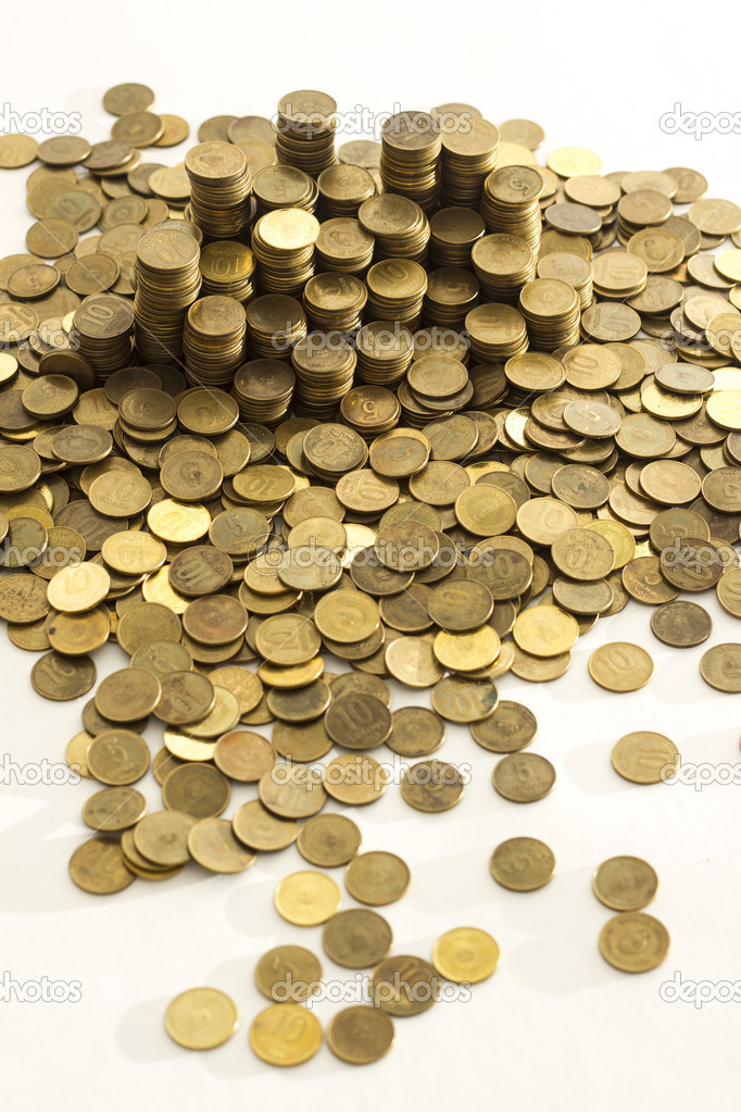 Piles of coins.