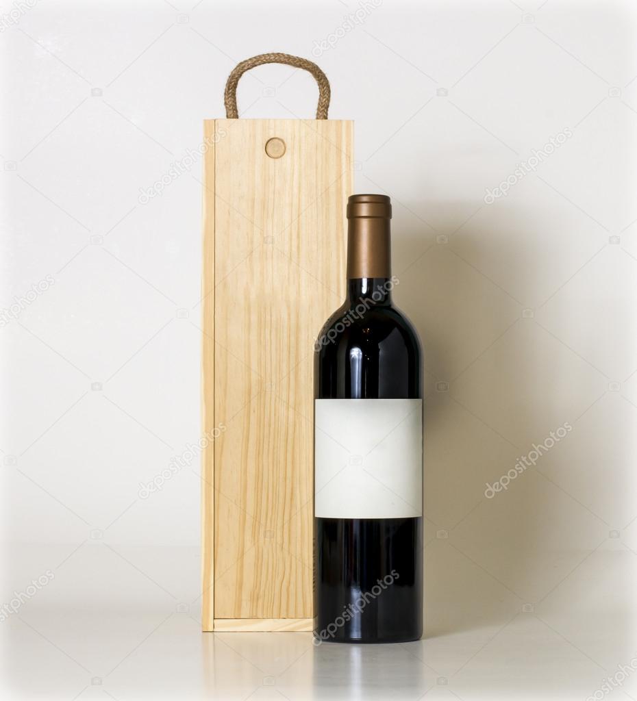 Bottle of wine and wooden box