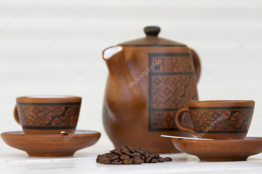 Coffe set in white environment
