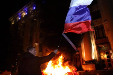 Kharkiv, Ukraine - April 7, 2014. Pro-russian separatists capture regional state administration.