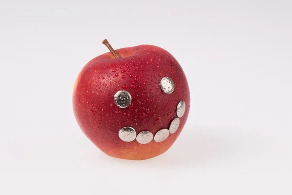 Red smiling apple, optimistic vitamin diet. — Stock Photo, Image