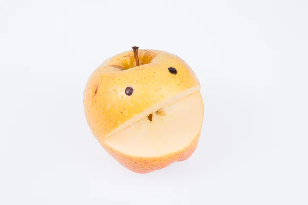 Uśmiechający się jabłko, optymistyczne witaminy dieta — Zdjęcie stockowe