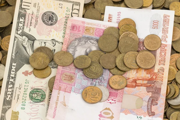 Russisches Und Ukrainisches Papiergeld Und Münzen — Stockfoto