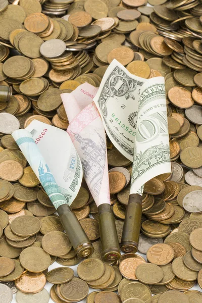 Russian Ukrainian Paper Money Bullets Coins — Stock Photo, Image