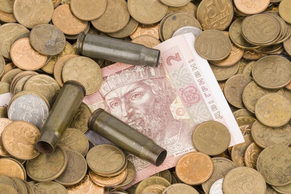 ロシアとウクライナの紙のお金 行頭文字および硬貨 — ストック写真