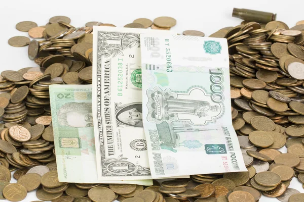 Russian, USA and Ukrainian money.