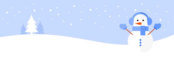 Schneemann Mit Blauen Kopfhörern Fäustlingen Und Einem Schal Vor Blau — Stockvektor