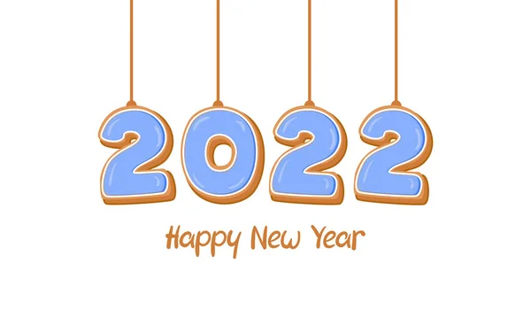 Feliz Año Nuevo 2022 Galletas Jengibre Con Glaseado Azul Forma — Archivo Imágenes Vectoriales