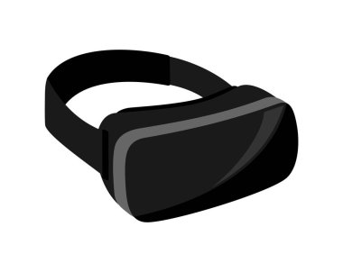 Siyah ve gri sanal gerçeklik gözlükleri beyaz arka planda izole edilmiş. Yandan ve üstten. Düz vektör illüstrasyonu