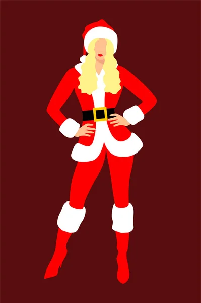 Belle Blonde Mme Père Noël Costume Rouge Avec Fourrure Blanche — Image vectorielle