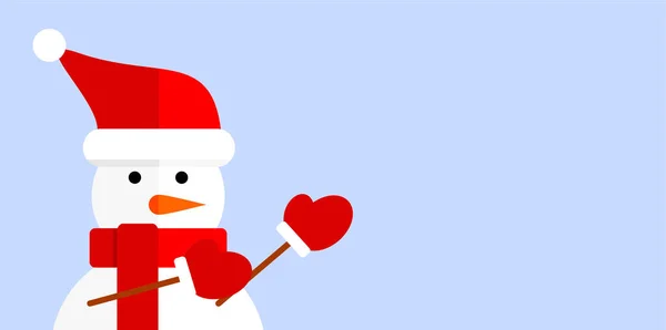Schneemann Mit Roter Weihnachtsmütze Schal Und Fäustlingen Auf Blauem Hintergrund — Stockvektor