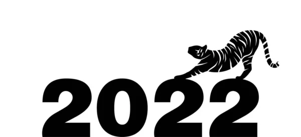 Черно Белый Тигр Растянувшийся Поверх Числа 2022 Новым 2022 Годом — стоковый вектор
