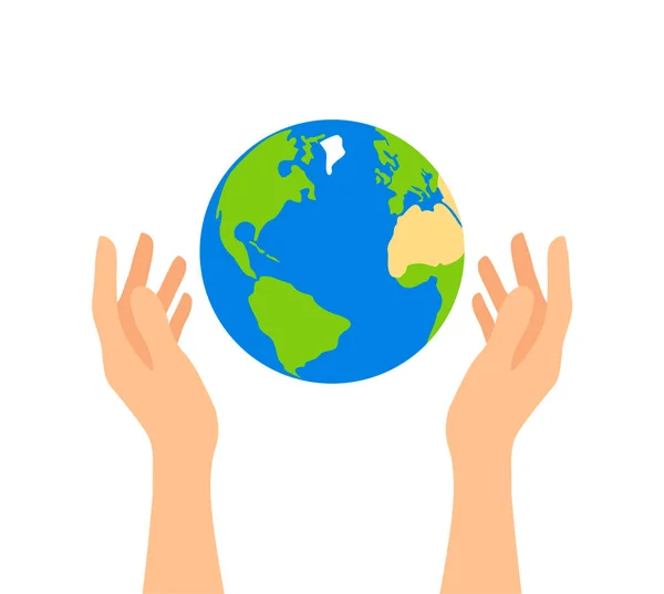 Des Mains Féminines Tenant Planète Terre Isolée Sur Fond Blanc — Image vectorielle