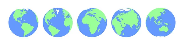 Aarde Iconen Ingesteld Aardebol Van Verschillende Kanten Platte Vectorillustratie — Stockvector