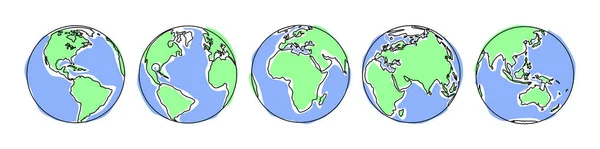 Icônes Terre Réglées Globe Terrestre Avec Les Contours Des Continents — Image vectorielle