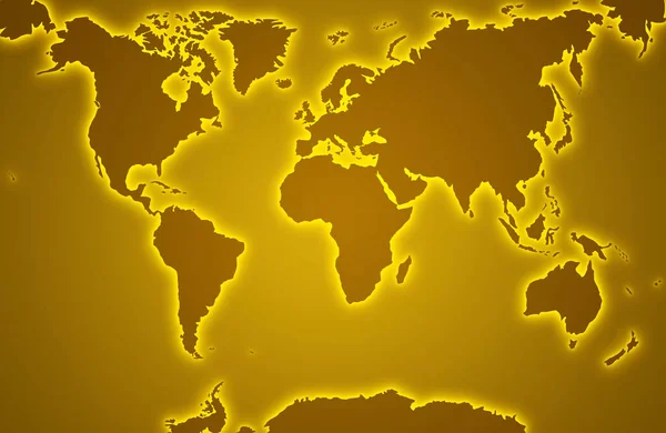 Gold Gradient World Map Illuminated Continents — ストック写真