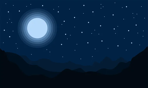 Night Landscape Full Moon Stars Mountains — Stock Vector