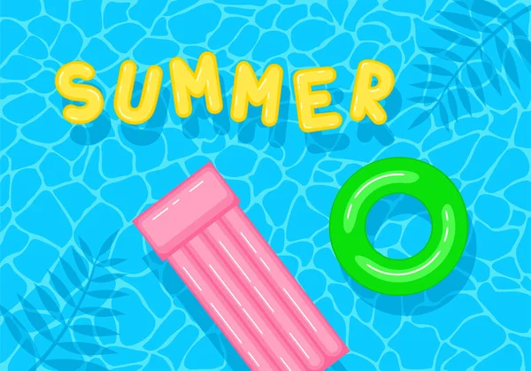 Swimming Pool Floating Inflatable Circle Air Mattress Word Summer Top — Stockvektor