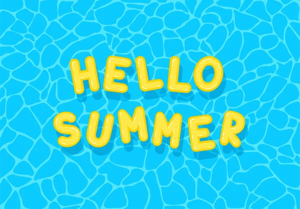 Hello Summer Swimming Pool Yellow Floating Letters Top View — Stockvektor