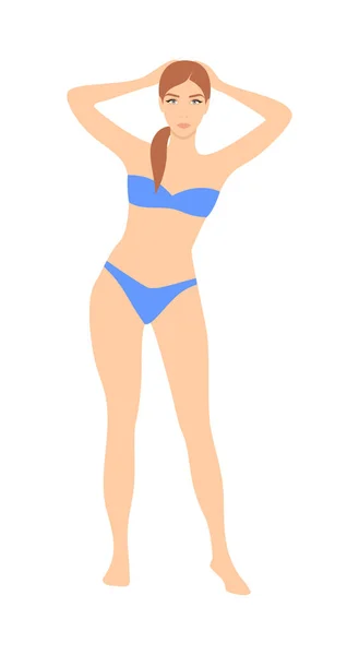 Belle Jeune Femme Bikini Bleu Sur Fond Blanc — Image vectorielle