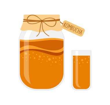 Kavanoz ve bir bardak ev yapımı kombu çayı beyaz arka planda.