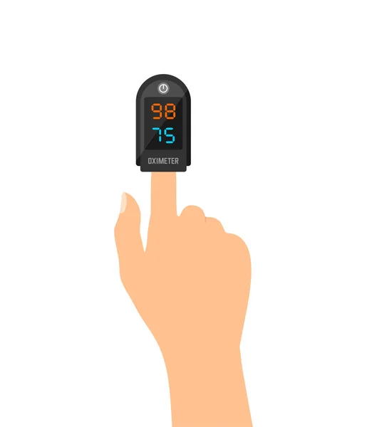 Black Pulse Oximeter Finger Measurement Blood Oxygen Saturation Heart Rate — Stock Vector