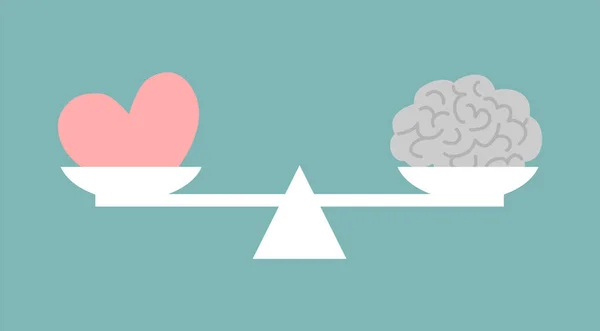 心脏和大脑的规模 平衡情感和思想 平面样式的矢量图解 — 图库矢量图片