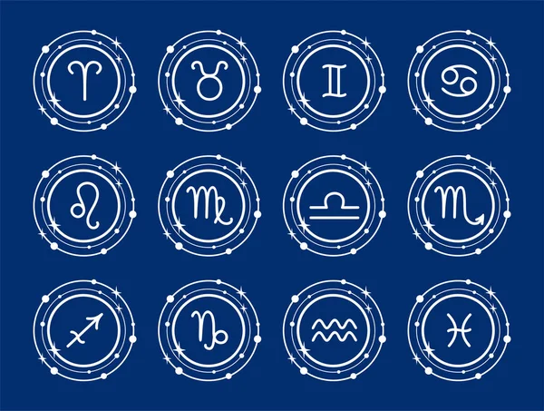 Ensemble Vectoriel Signes Zodiaque Blanc Sur Fond Bleu — Image vectorielle