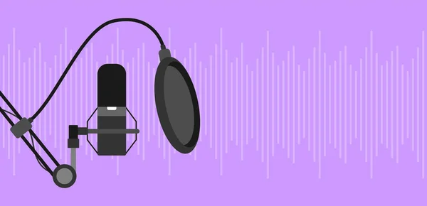 Streaming Podcast Micrófono Estudio Sobre Fondo Púrpura Con Ondas Sonido — Vector de stock