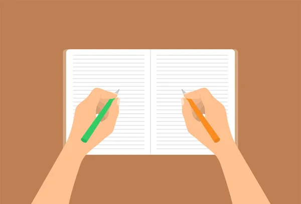 Ambidextrous Person Writing Both Hands Notebook Flat Vector Illustration — ストックベクタ
