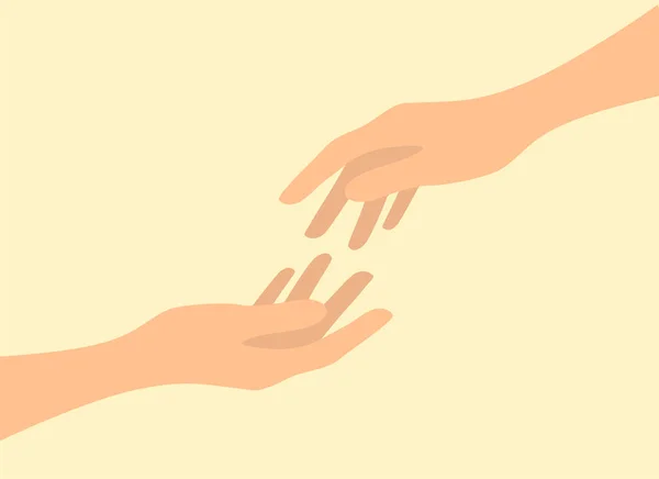 Two Hands Reach Each Other Support Helping Hand Concept Vector — Διανυσματικό Αρχείο
