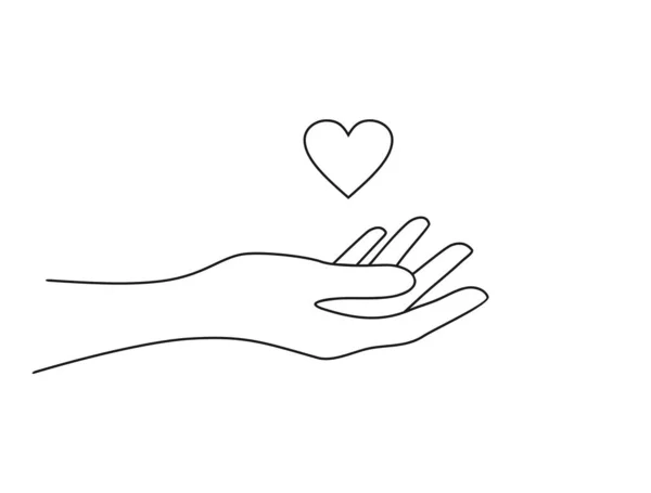 Hand Holding Heart Minimalistic Black White Vector Illustration Lineart Style — ストックベクタ