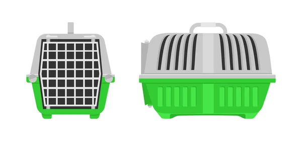 Front Side View Green Gray Pet Carrier Isolated White Background — Stok Vektör