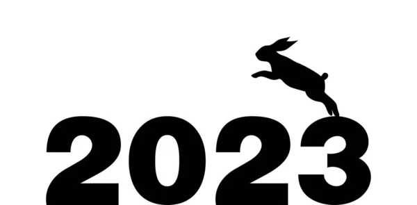 Springen Konijn Bovenop Het Nummer 2023 Gelukkig Nieuwjaar 2023 Jaar — Stockvector