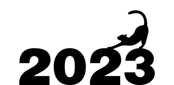 Kat Stretching Top Van Het Nummer 2023 Gelukkig Nieuwjaar 2023 — Stockvector