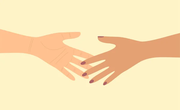 Two Female Hands Reaching Handshake Flat Vector Illustration — Wektor stockowy