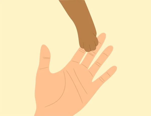 Brown Cat Paw Open Human Palm Flat Vector Illustration — 图库矢量图片