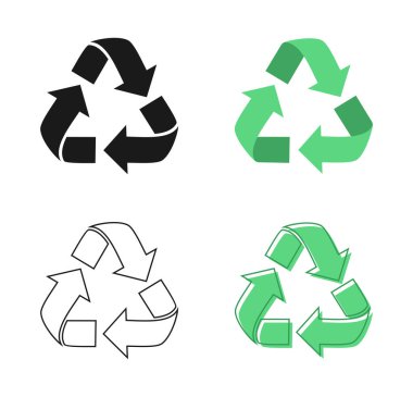 Set of black and green recycling icons on white background. Vector illustration
