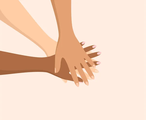 People Different Ethnicity Putting Hands Together Unity Gesture Concept Support — 스톡 벡터