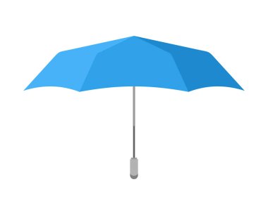 A blue umbrella with a gray handle isolated on a white background. Flat vector illustration