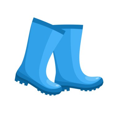 A pair of blue rubber boots on a white background. Flat vector illustration