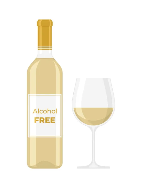 一瓶白葡萄酒和一杯白葡萄酒 底色为白色 平面矢量图解 — 图库矢量图片