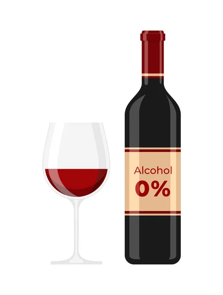 Una Bottiglia Bicchiere Vino Analcolico Fondo Bianco Illustrazione Vettoriale Piatto — Vettoriale Stock
