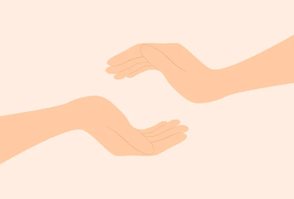 Dwie Ręce Sięgają Siebie Koncepcja Wsparcia Opieki Ilustracja Wektora Płaskiego — Wektor stockowy