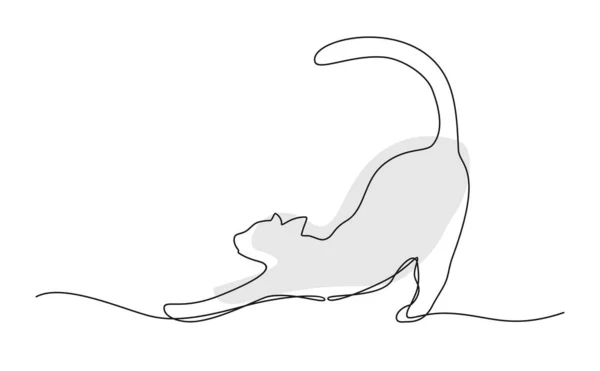 Seekor Kucing Meregang Pada Latar Belakang Putih Ilustrasi Vektor Seni - Stok Vektor