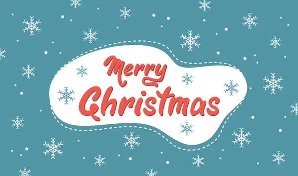 Frohe Weihnachten Grußkarte Mit Text Und Schneeflocken Auf Blauem Hintergrund — Stockvektor