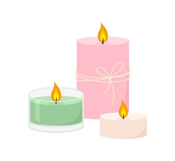 Set Aroma Candles Isolated White Background Flat Vector Illustration — Stock Vector