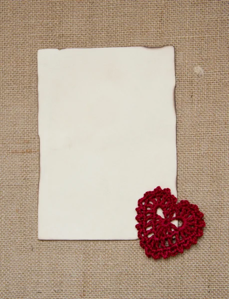 Valentine card with crochet heart — Stock Photo, Image